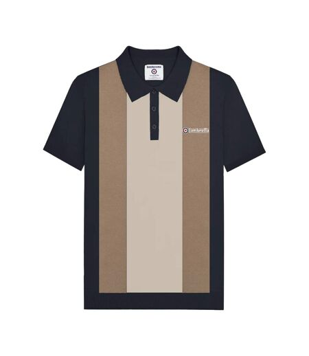 Polo Motif/style Rayure Verticale Homme Bleu Marine Marron Clair Argenté Lambretta
