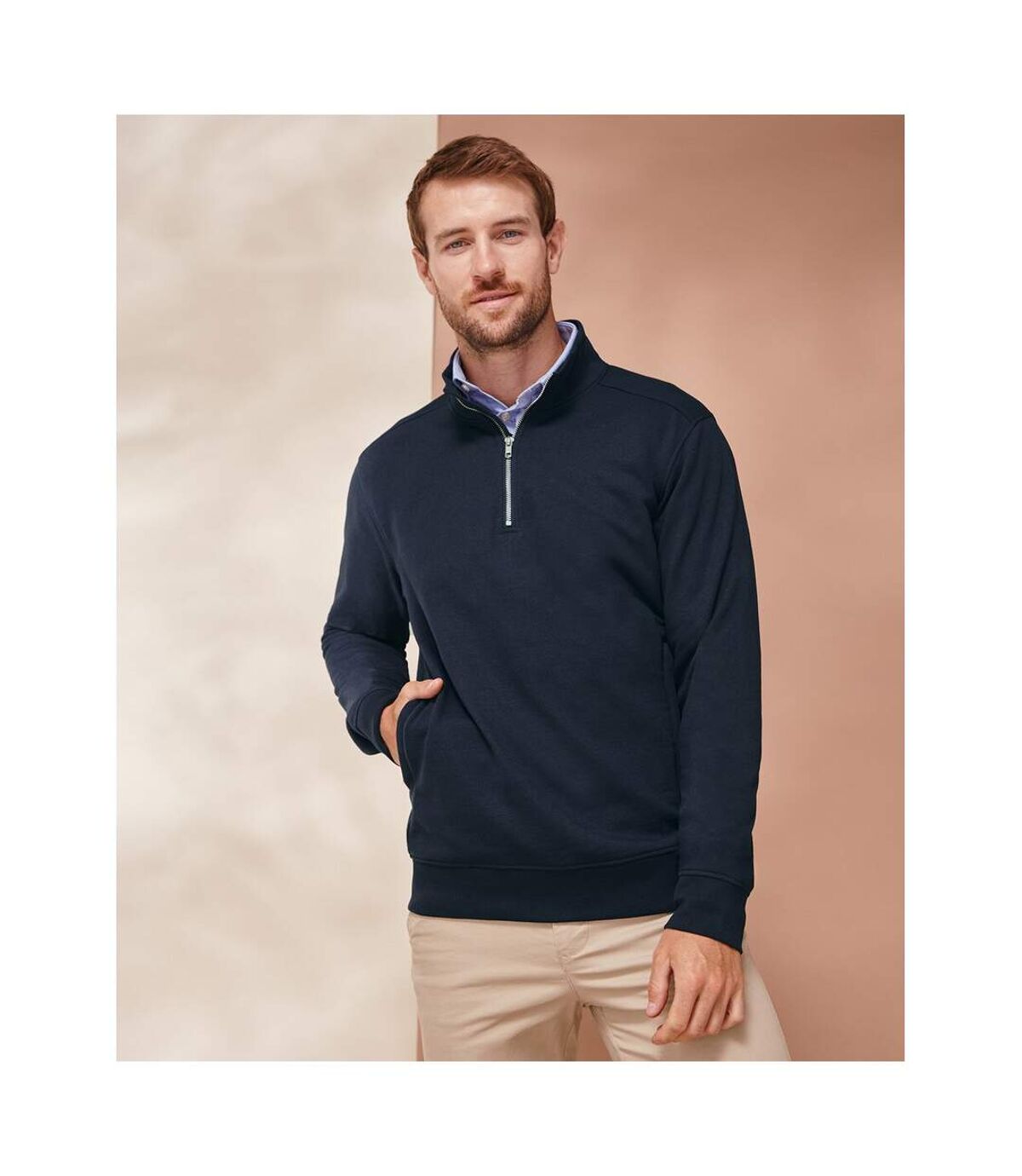 Henbury Unisex Adult Sustainable Quarter Zip Sweatshirt (Navy)