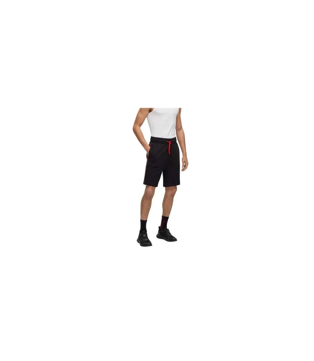 Mens Cotton Blend Side Logo Sweat Shorts Black Hugo Boss-1