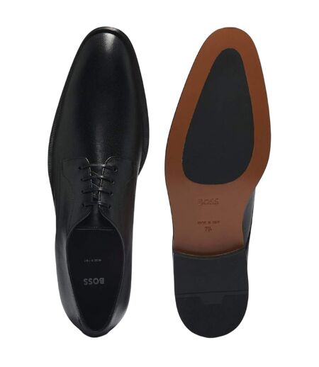 Mens Leather Low Block Heel Formal Shoes Dark Brown Boss