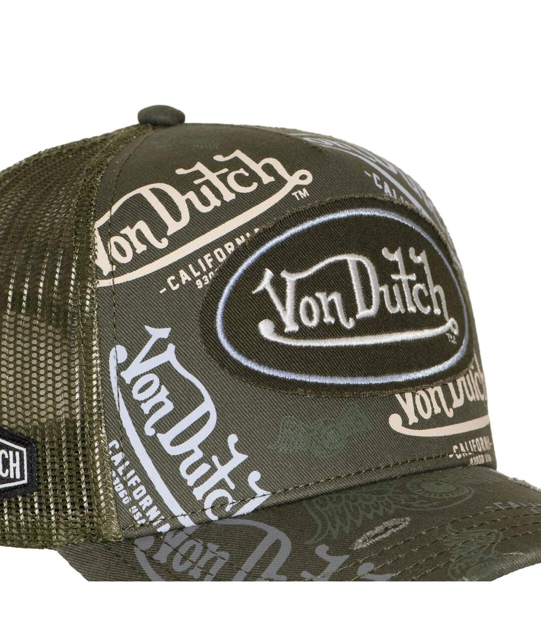 Casquette trucker effet usé avec patch et print Café Olive Vondutch-3
