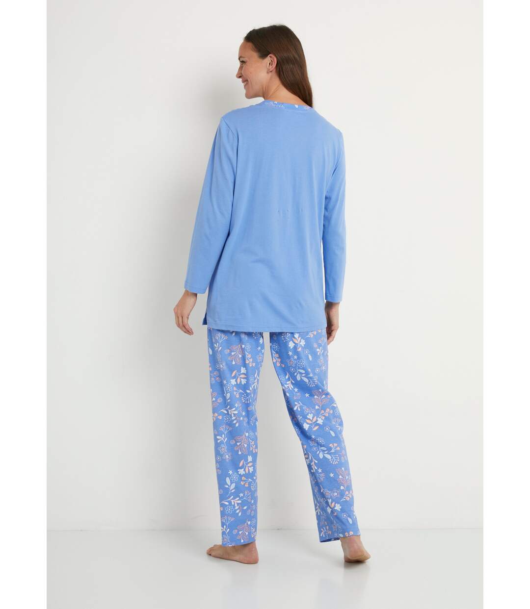 Pyjama manches longues coton uni fleuri-2