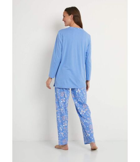 Pyjama manches longues coton uni fleuri