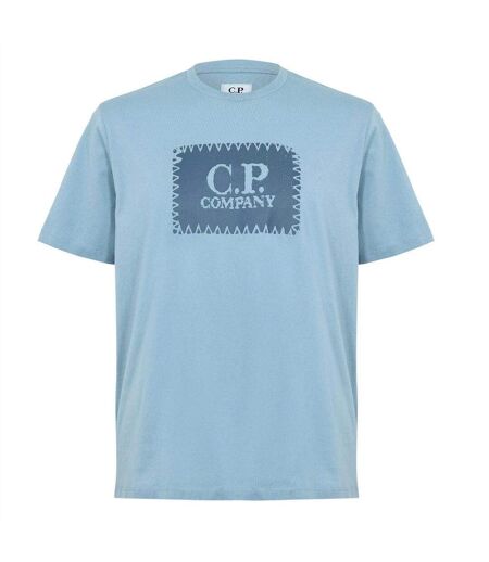 Mens Block Logo Short-sleeved T-shirt Silver Green C.P. Company