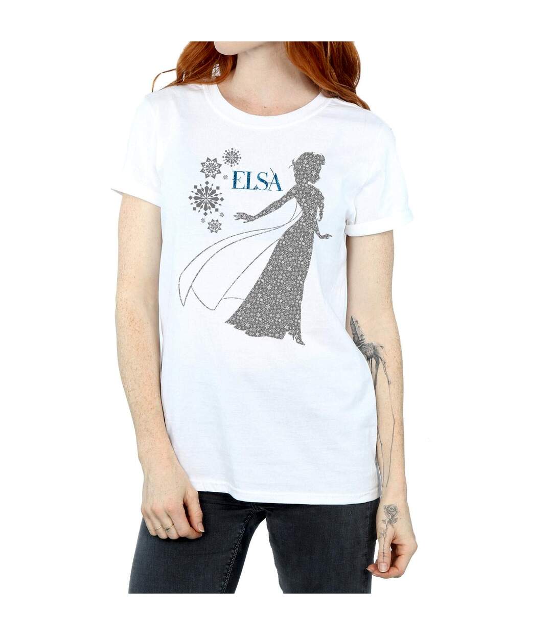 Disney Womens/Ladies Frozen Elsa Christmas Silhouette Cotton Boyfriend T-Shirt (Blanc) - UTBI24670-3