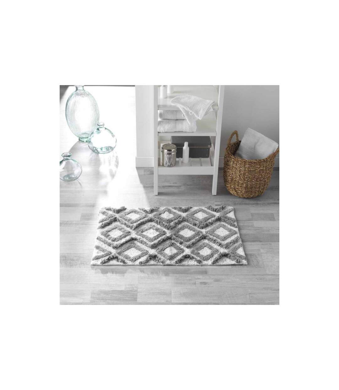Tapis de Salle de Bain Ikatis 50x80cm Blanc & Gris-3