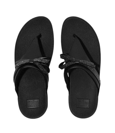 Womens/ladies Lulu Glitter Bow Leather Toe Post Wedge Sandals Black FitFlop