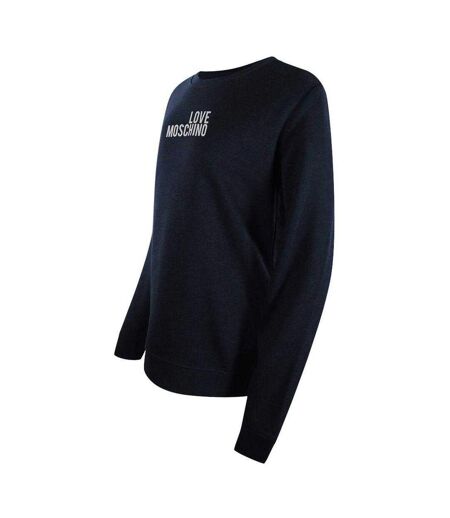 Womens/ladies Small Logo Long-sleeved T-shirt Navy White Love Moschino