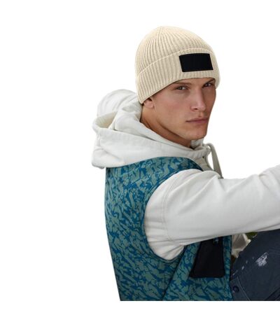 Fashion Woven Patch Beanie Oatmeal Black Beechfield