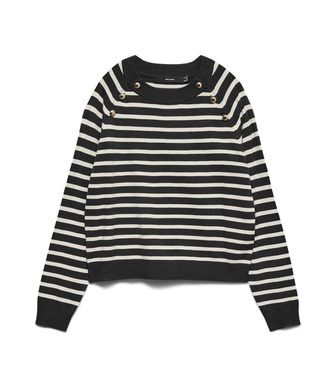 Pull à rayures noir/blanc femme vero moda happy button-1