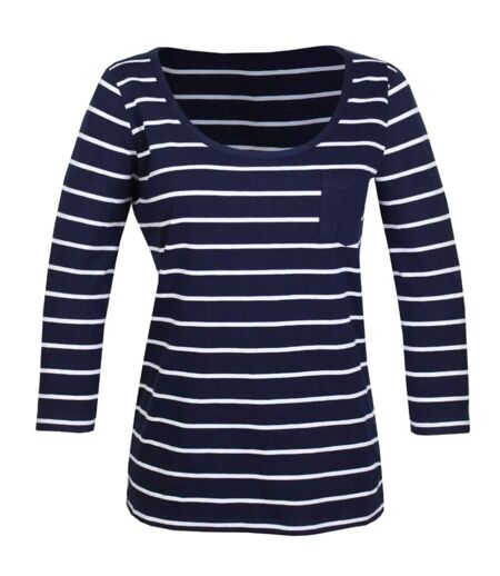 MAYFLOWER DARCY1 - Tee-shirt manches 3/4 marine à rayures blanches : le chic marin stretch