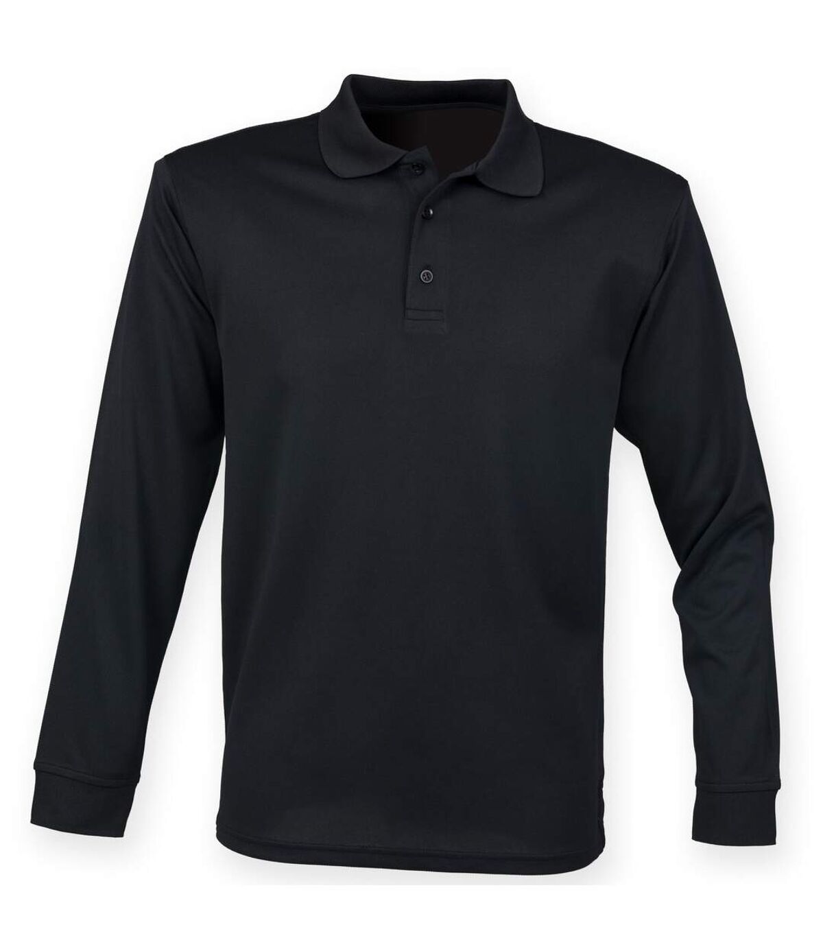 Henbury Mens Coolplus Moisture Wicking Long Sleeve Polo Shirt (Black) - UTRW4751