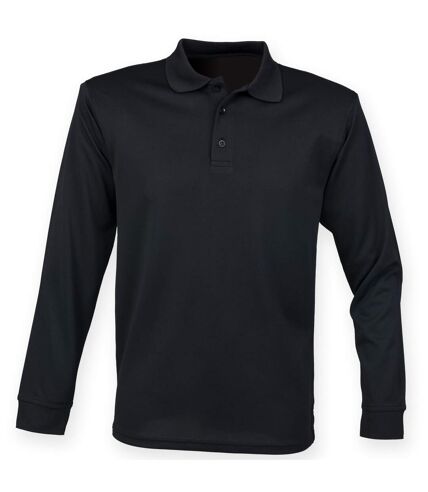 Henbury Mens Coolplus Moisture Wicking Long Sleeve Polo Shirt (Black)
