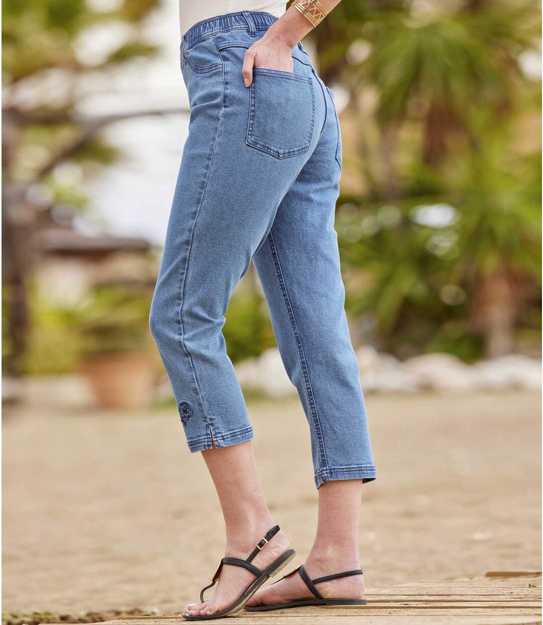 Women's Cropped Stretch Blue Jeans Atlas For Men