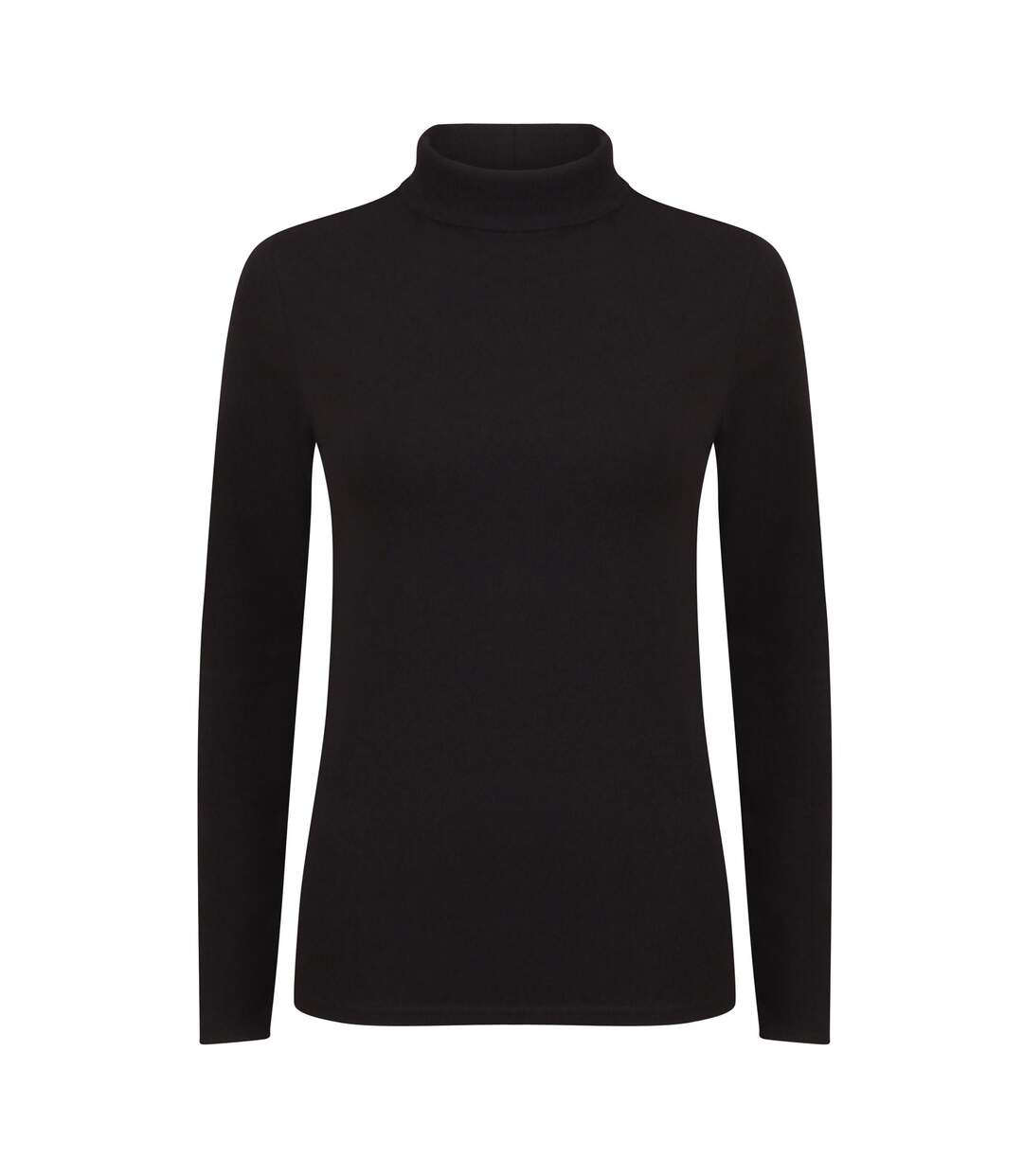 Womens/ladies feel good stretch roll neck long-sleeved t-shirt black Skinni Fit-1