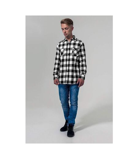 Build Your Brand Mens Checked Flannel Shirt (Black/White)