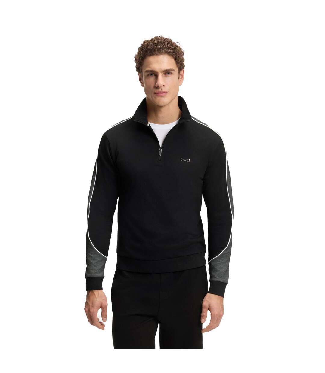 Mens Colour Block Contrast Piping Track Jacket Black Boss-1