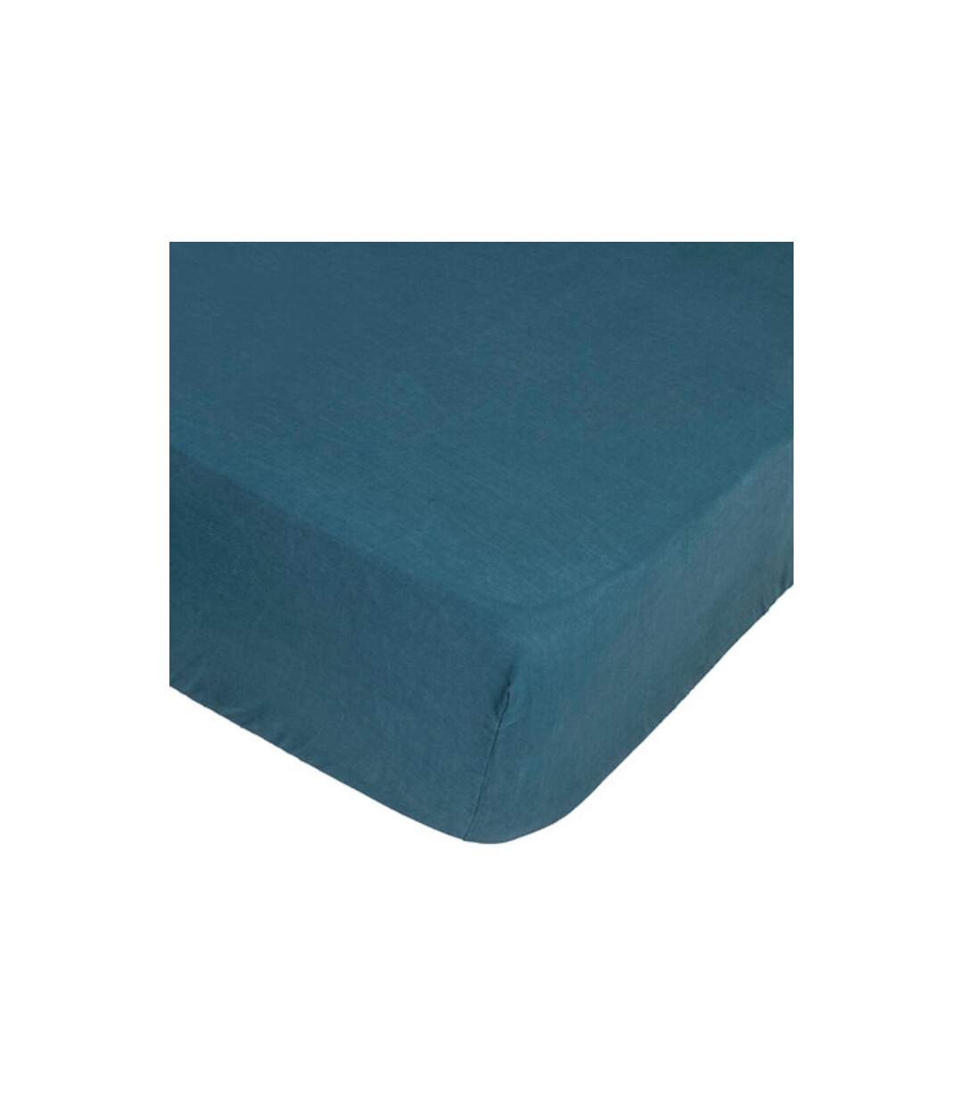 Drap Housse en Lin Adorable 140x190cm Bleu Canard-1