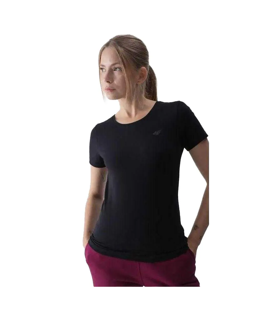 Womens/ladies Cotton Slim T-shirt Black 4F-2