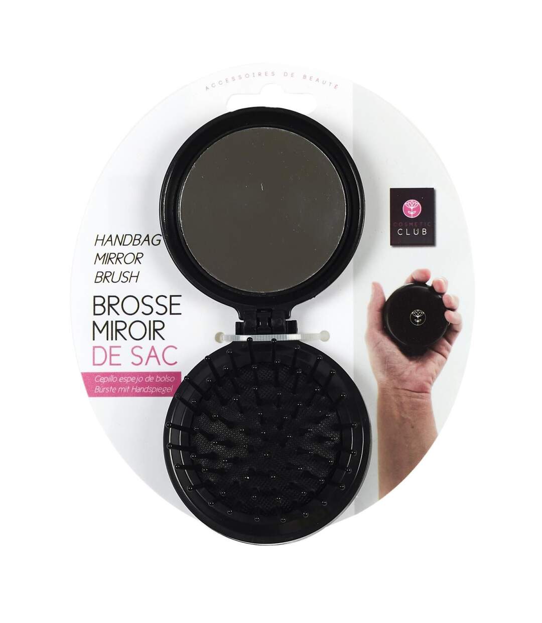 Brosse & Miroir de Sac Nomade 7cm Noir-5