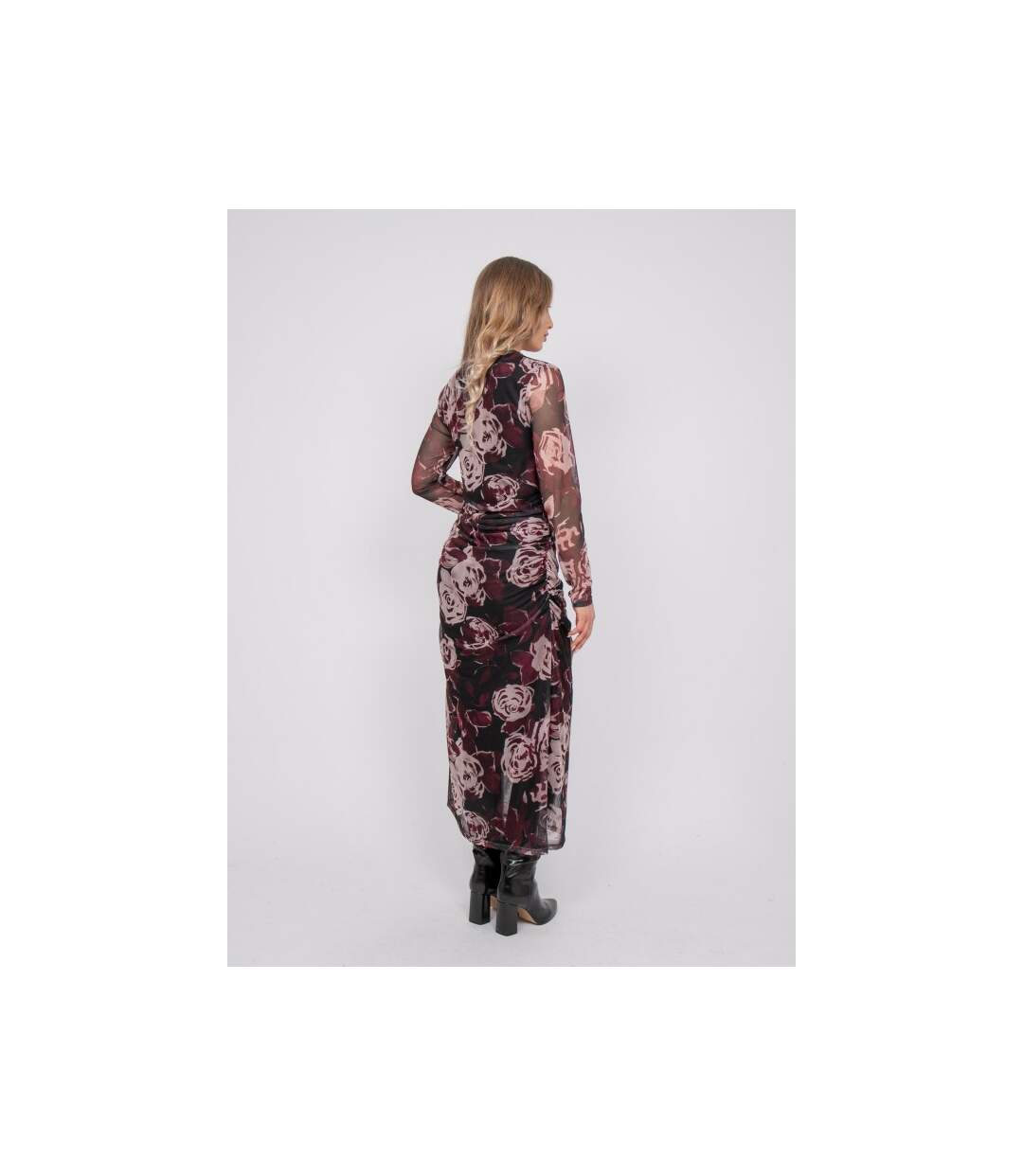 Robe longue en mesh motif roses IRMA - Dona X Lisa-2