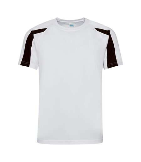 Just Cool Mens Contrast Cool Sports Plain T-Shirt (Arctic White/Jet Black) - UTRW685