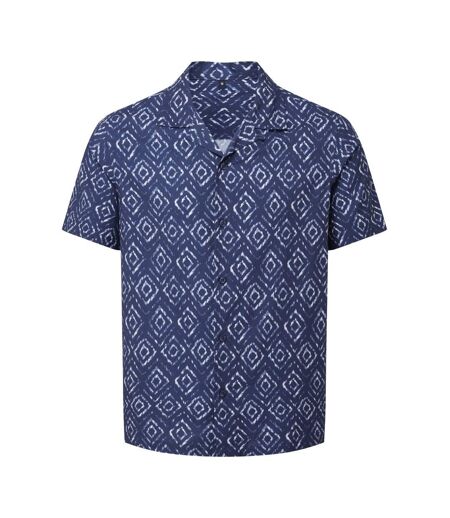 Chemise Motif/style Aztèque Homme Bleu Marine Blanc Cuba