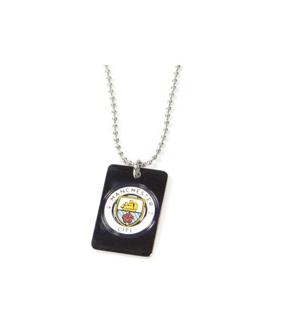 Manchester City FC Enamel Crest Dog Tag And Chain (Silver/Black) (One Size) - UTBS4275