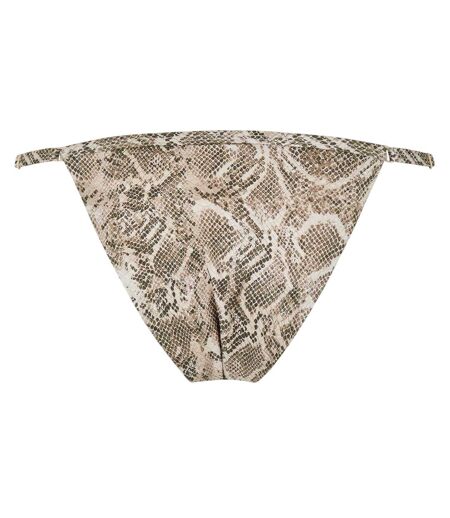 Womens/ladies Snakeskin Hipster Bikini Bottoms Brown Good American
