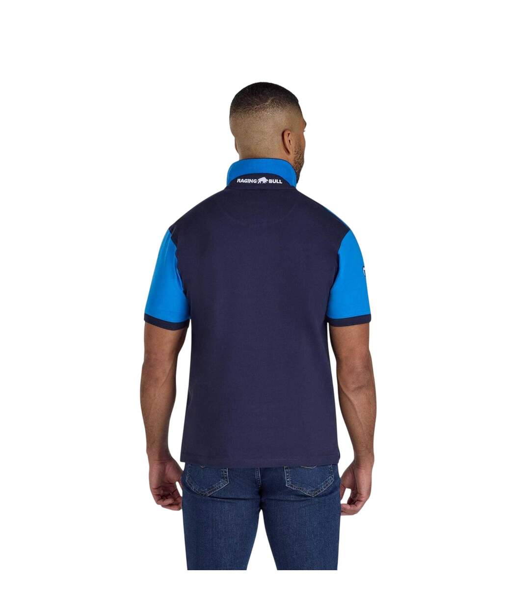 Polo Motif/style Rayure Diagonale Homme Bleu Marine Raging Bull-3