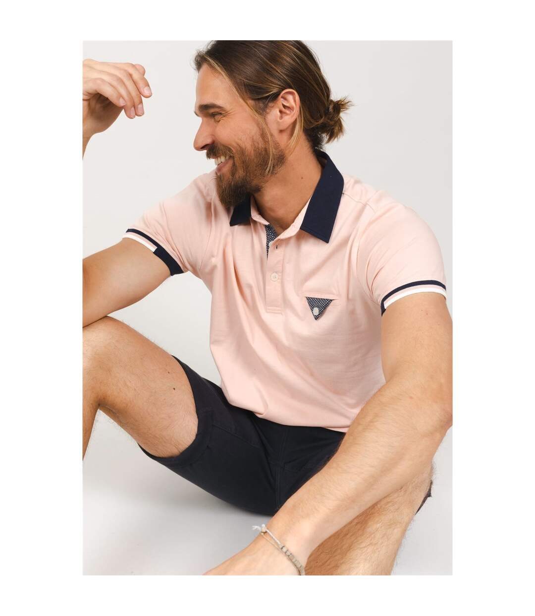 Polo uni détail poche LEAVE Old Pink