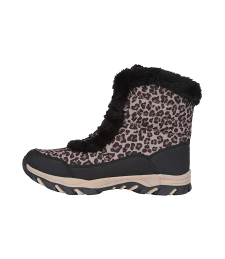 Womens/ladies Ohio Leopard Print Thermal Snow Boots Black Mountain Warehouse