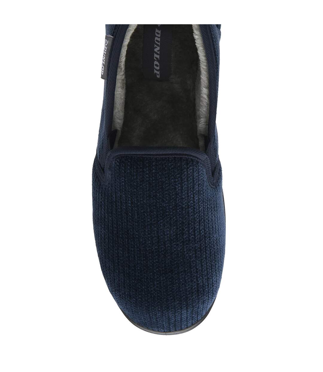 Dunlop - Chaussons homme velours côtelé marine doublés peluche-3