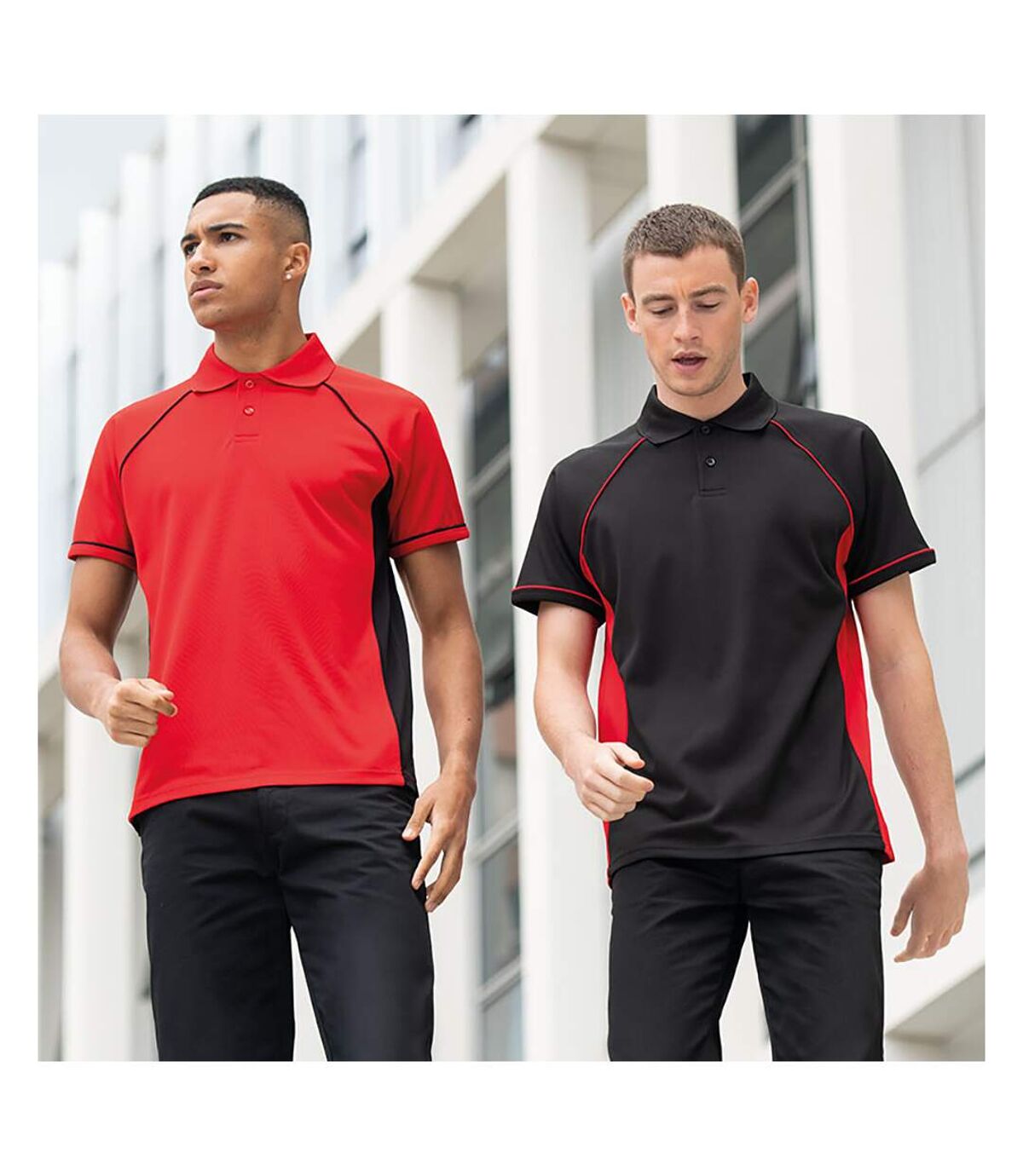 Finden & Hales Mens Panel Performance Sports Polo T-Shirt (Red/Black)