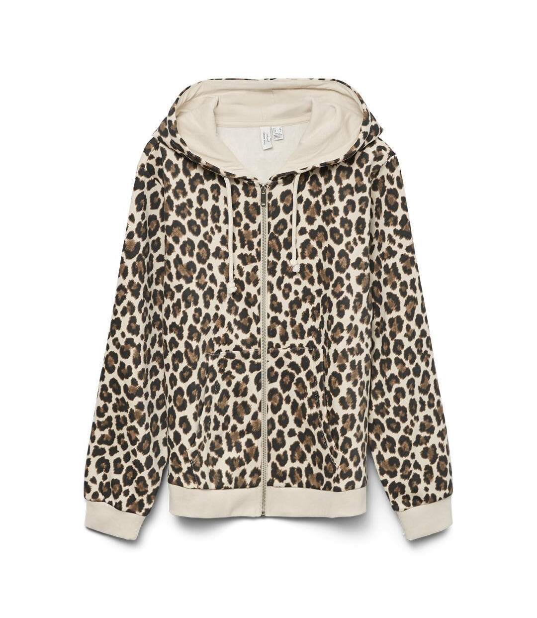 Sweat zippé léopard beige femme vero moda clippa - l-1