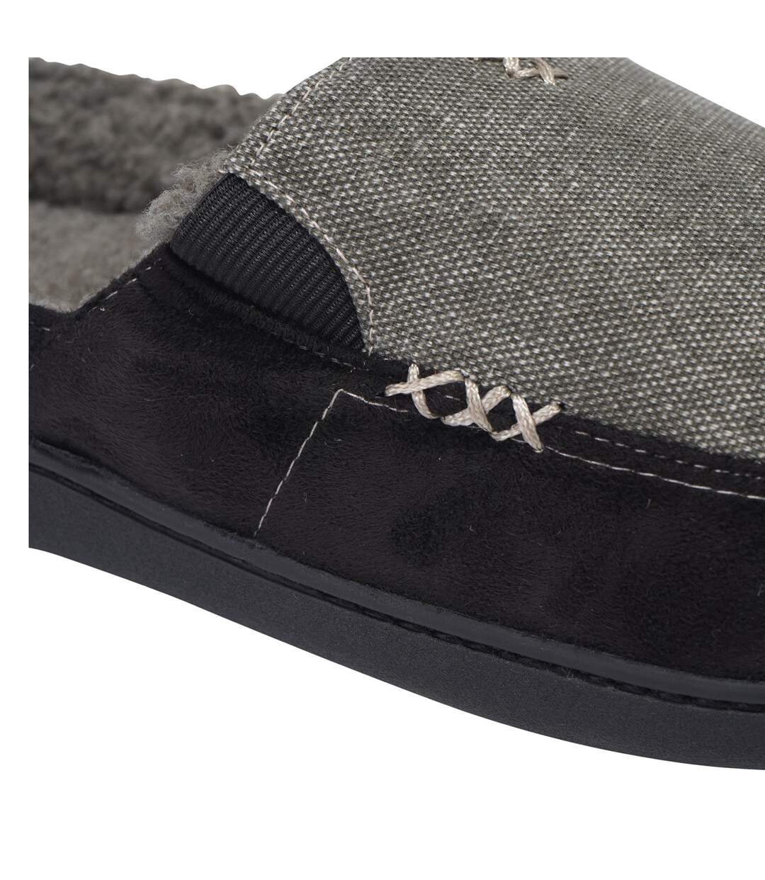 Mens Tweed Slip-on Mule Slippers Black Grey Keanu-4