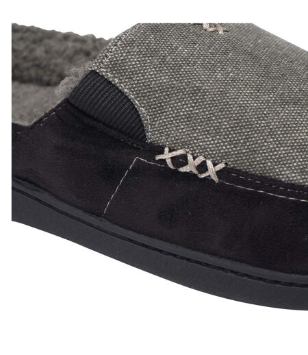 Mens Tweed Slip-on Mule Slippers Black Grey Keanu