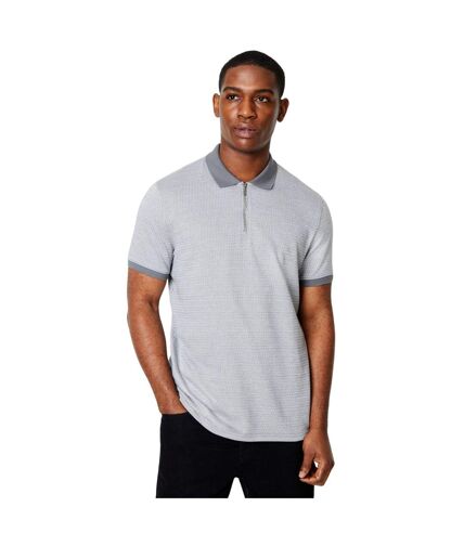 Mens two tone jacquard zip neck polo shirt grey Burton