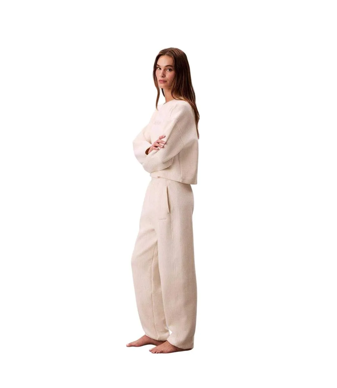 Pantalon De Jogging Motif/style Matelassé Femme Blanc Cassé Calvin Klein-2
