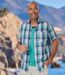 Men's Turquoise Waffle-Effect Checked Shirt-1