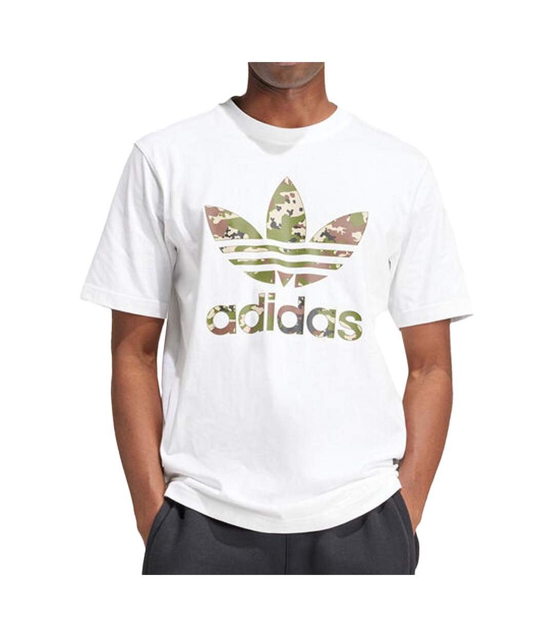 T-shirt Blanc/Kaki Homme Adidas Camo - L-1