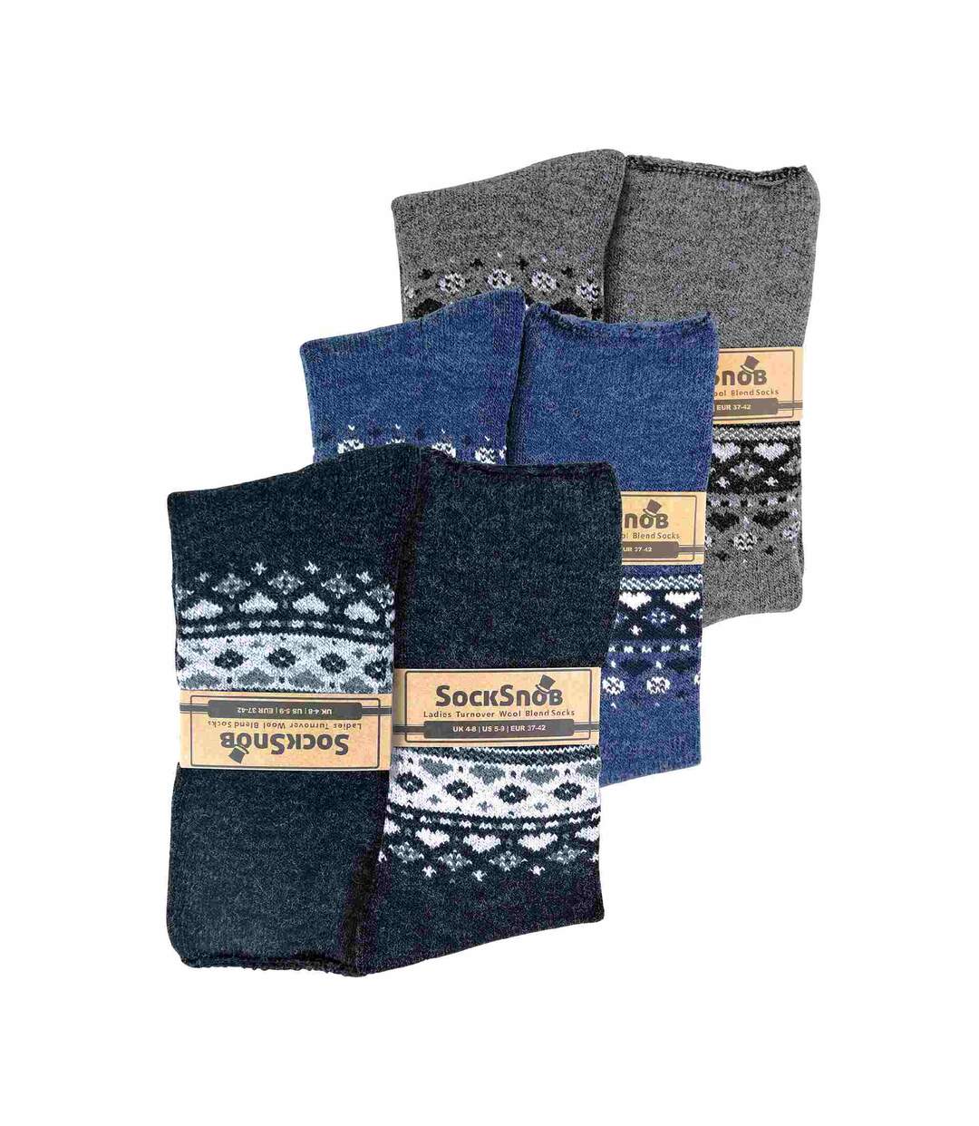 Sock Snob - 3 Paires Femme Chaussettes Lit Laine Chaudes Hiver Thermiques-2