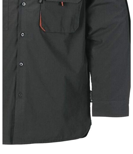 TERRATREND 3108 — Chemise à carreaux manches longues gris, noir et orange : robustesse polycoton et renforts Oxford