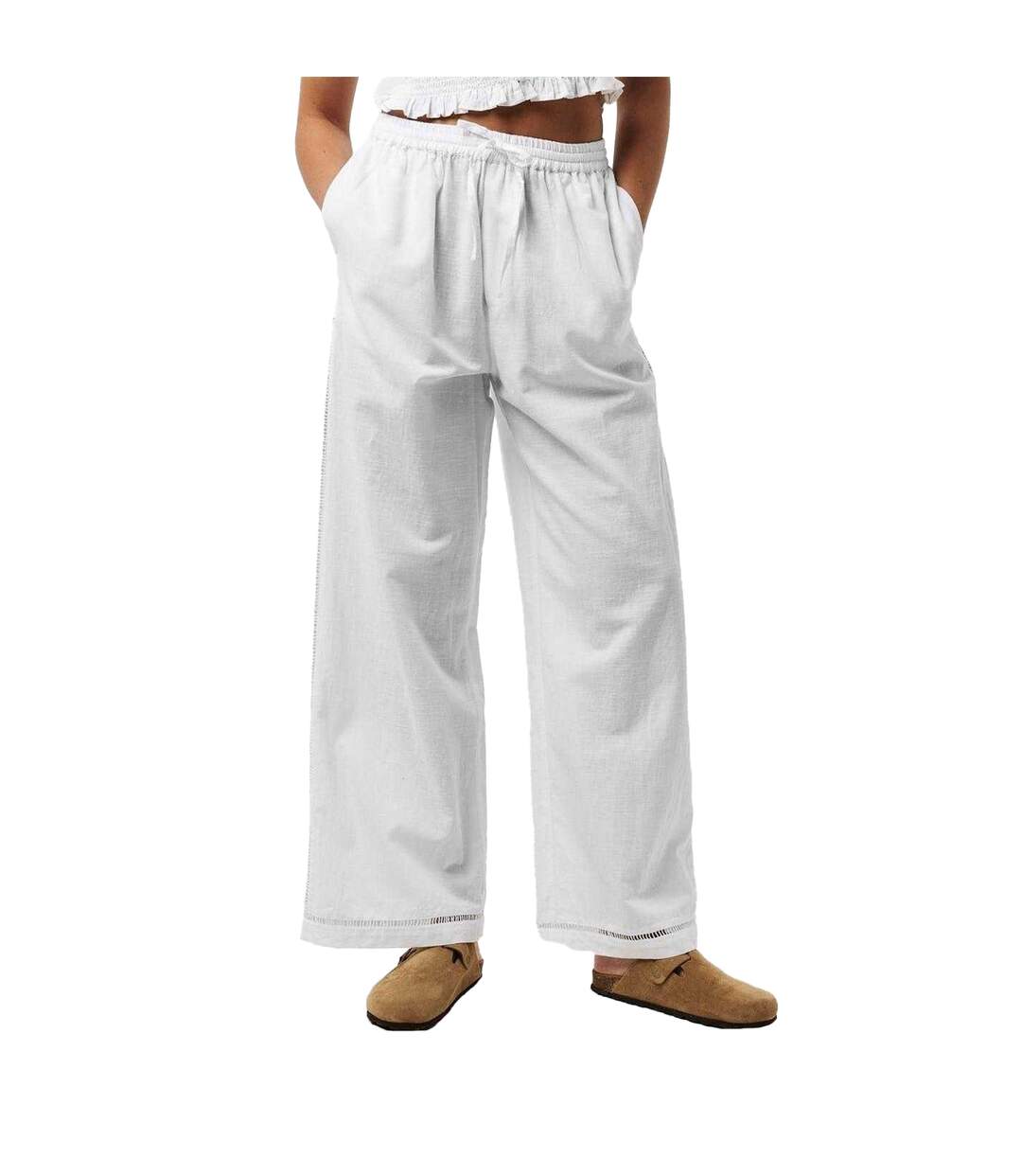 Womens/ladies Linen Relaxed Fit Trousers Bright White Jack Wills-1