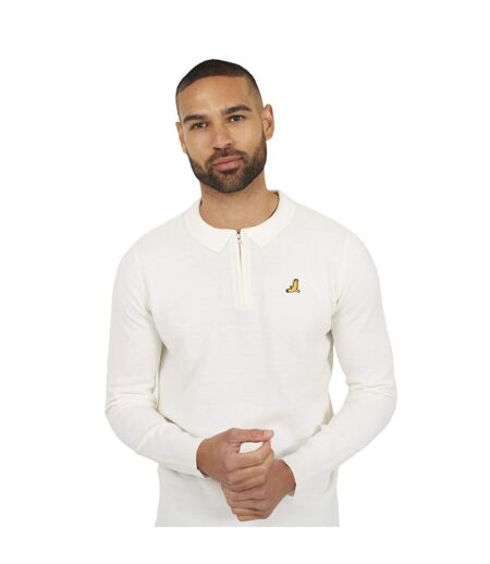 Mens Knitted Quarter Zip Long-sleeved Polo Shirt Off White Brave Soul