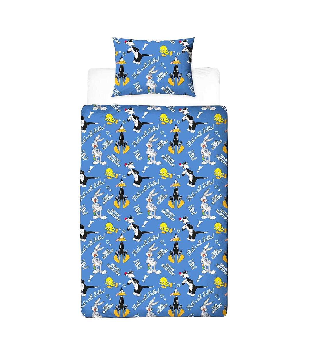 Thats´s All Folks Reversible Duvet Set Blue White Yellow Black Looney Tunes-1