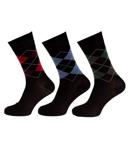 Mens Premium Patterned Bamboo Socks (3 Pairs) (Black/Argyle) - UTMB576