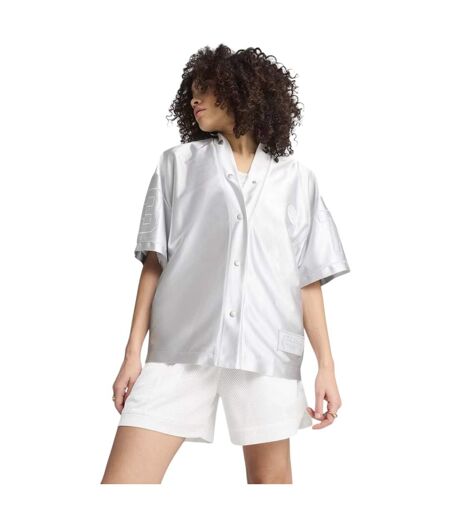 Womens/ladies Printed Relaxed Fit Overshirt Frost Gray Puma