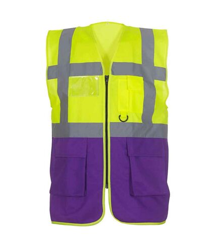 Unisex adult executive hi-vis waistcoat yellow/purple Yoko