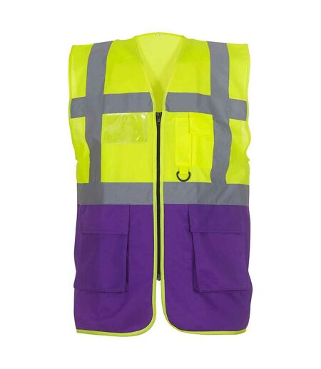 Unisex adult executive hi-vis waistcoat yellow/purple Yoko